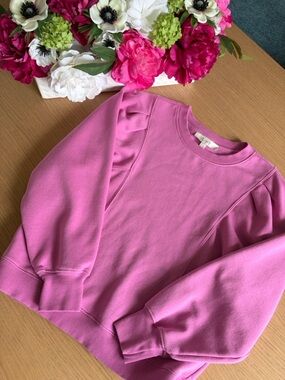 LOFT size Small; Women's Pink Puff Sleeve Crewneck Sweatshirt